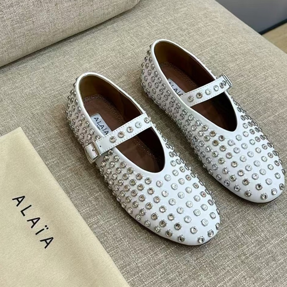 Alaia White Studded Flats - Picture 2 of 7